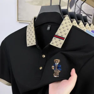 Summer Men's High Quality Cotton Men's Polo Shirt Fashion Brand Design Teddy Bear Embroidery Golf Mulberry Silk Business T-shirt