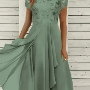 New 2026 Women's Lace Dress for Party Elegant Bride Wedding Dress Plus Size Jewel Neck Knee Length Chiffon Lace Long Party Dress