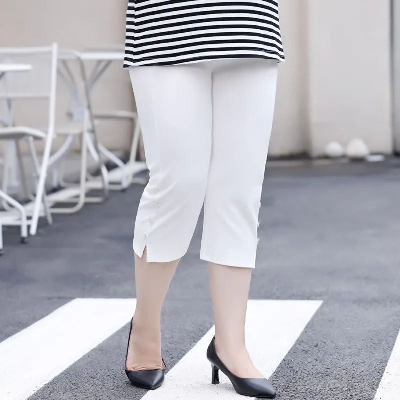 Plus Size Black White Capris Pants 6XL 7XL Summer Oversized Women Loose High Waist Elastic Straight Lady Female Cropped Trousers - Image 2