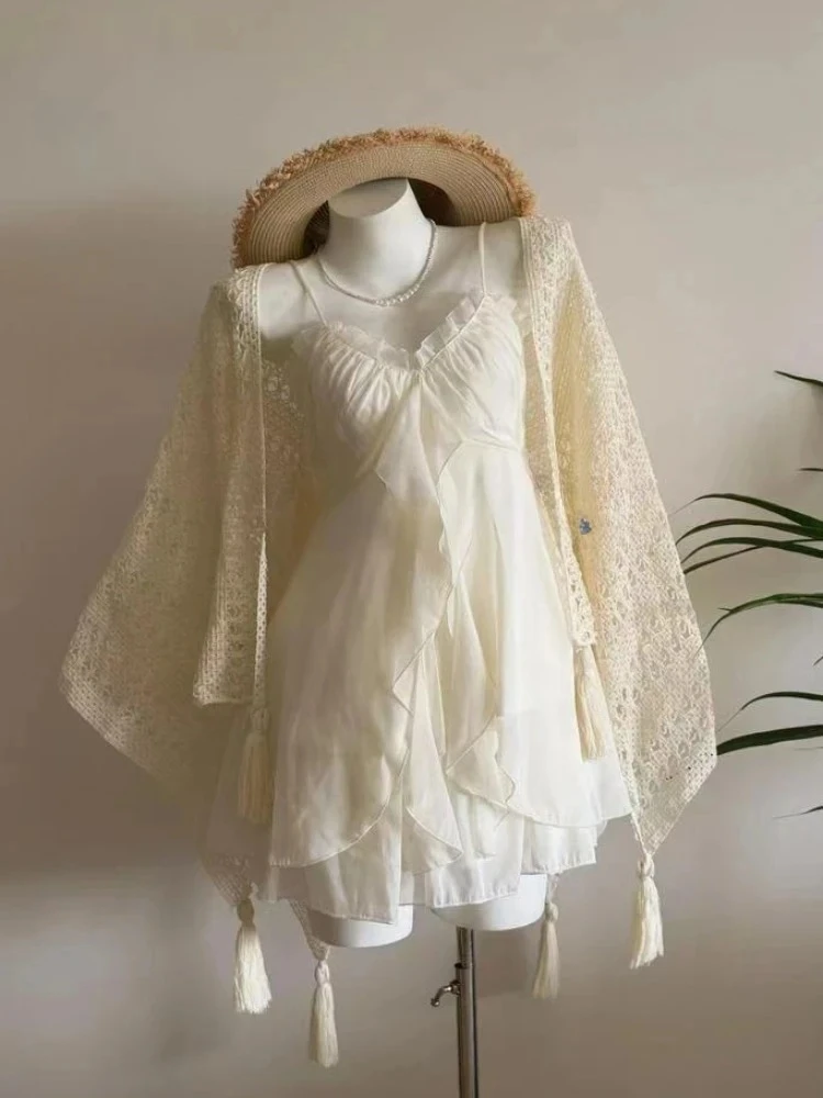 2026 Summer Beach Vintage Lace Strap Dress Women Even Party Clothing Casual Sexy Beach Style Dress Korean Fashion Chic Outfits - Image 3