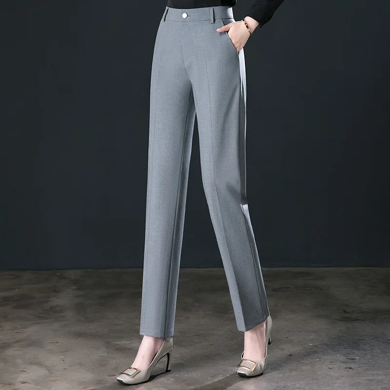 2026 New Women's Khaki Trousers, Autumn High Waisted Straight Suit Pants Loose Dress Pants Black Grey Slacks Women Pantalones - Image 4
