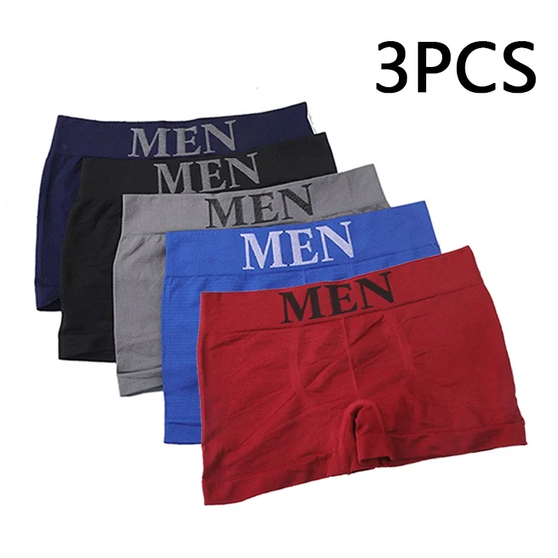 3Pcs/Lot Men's Panties Underwear Boxers Breathable Man Boxer Solid Underpants Comfortable Male Brand Shorts Black Blue Underwear - Image 2