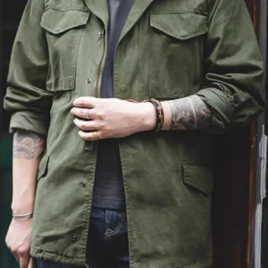 M65 Field Jacket, Men's Military Jacket, Retro Multi Pocket Collar Zipper Jacket, 100% Cotton