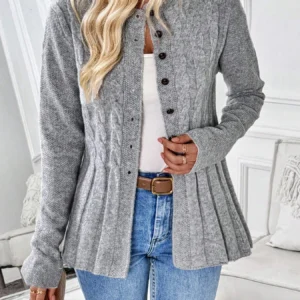 Women's simple solid color long sleeved cardigan knitted sweater for autumn and winter