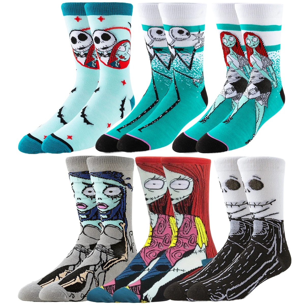Disney Cartoon Anime Socks Men Women Jack Skellington Sally Novelty Funny Casual Crew Socks Christmas Halloween - Image 4