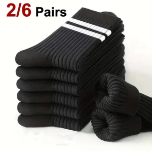2/6 Pairs Men Medium Length Socks Simple Versatile Casual Black White Striped Breathable High-Quality Casual Round Neck Socks