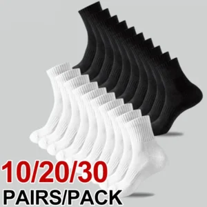 10/20/30 Pairs Neutral Solid Color Mid Calf Round Neck Socks Spring Autumn Sweat Absorbing Breathable All Season Sports Socks