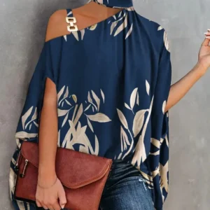 Casual Loose Women's Blouse Fashion Batwing Sleeve Print O-neck Shirts Top 2024 Spring Summer Office Lady Blouses Elegant Tops