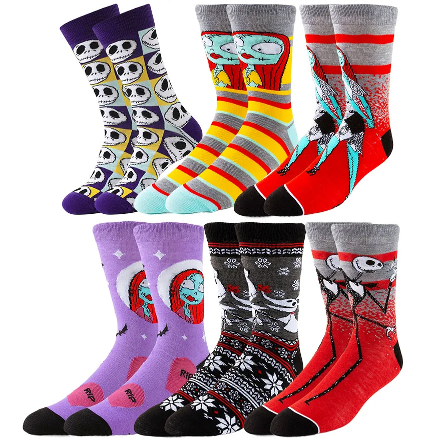Disney Cartoon Anime Socks Men Women Jack Skellington Sally Novelty Funny Casual Crew Socks Christmas Halloween - Image 9