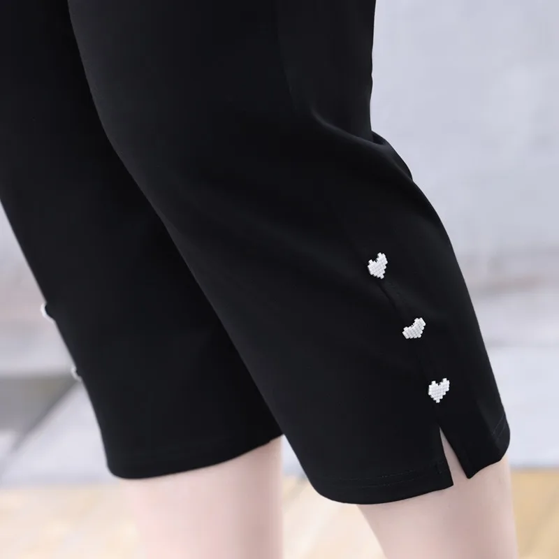 Plus Size Black White Capris Pants 6XL 7XL Summer Oversized Women Loose High Waist Elastic Straight Lady Female Cropped Trousers - Image 5