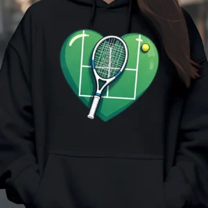 Tennis Heart Print Hoodie for Valentine's Day Casual Wear Women and Girls