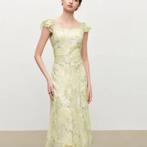 ZIQIAO 2026 Summer Women's French-Inspired Floral Print Butterfly Sleeve Chiffon Maxi Dress for Vacation and Summer Outings