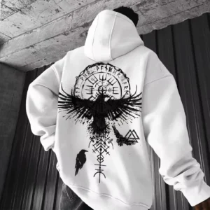 2025 Totem Viking Eagle Print Y2K Men Long-sleeve Hooded Sweatshirt Autumn Winter Daily Outdoor Casual Street Fashion Sportswear