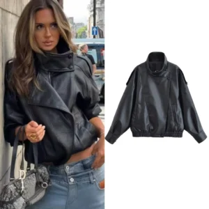 Women's Jacket Fall 2025 New Black Long Sleeve Pebble Faux Leather Jacket Motorcycle Style Personality Fashion