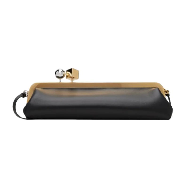 women kisslock frame bag design black clasp pouch clutch purse evening dinner party bag 2026 new microfibe leather shoulder bag