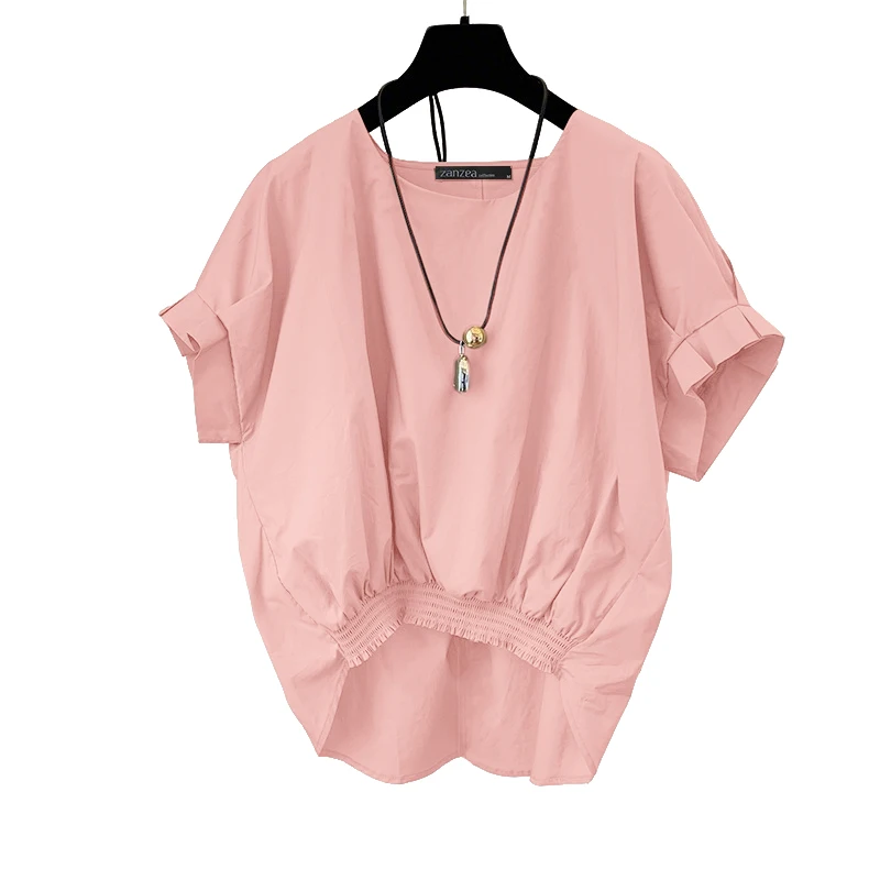 ZANZEA Women Fashion Shirring Hem Blouses 2025 Summer O Neck Short Sleeve Casual Blusas Mujer Stylish Slit Back Solid Shirt Tops - Image 8