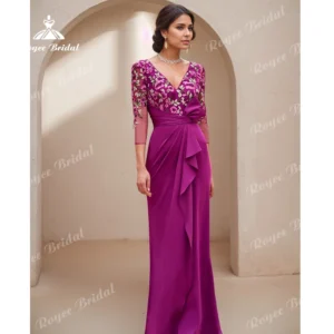Roycebridal Sheath Satin Mother of the Bride Dresses V Neck Applique Floor-Length Wedding Guest Dresses for Women Customized