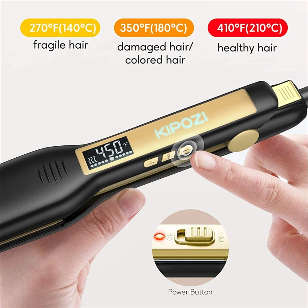 KIPOZI Professional Titanium Flat Iron Hair Straightener with Digital LCD Display Dual Voltage Instant Heating Curling Iron - Image 2