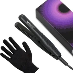 Mini Flat Iron 0.7 Inch for Short Hair, Curls Bangs, Dual Voltage Travel Straightener - Black