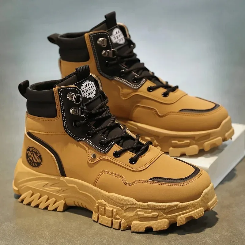 Men's High-Top Casual Leather Boots, Height-increasing Non-Slip Durable Ankle Boots for Outdoor Work Daily Streetwear All-Season - Image 3