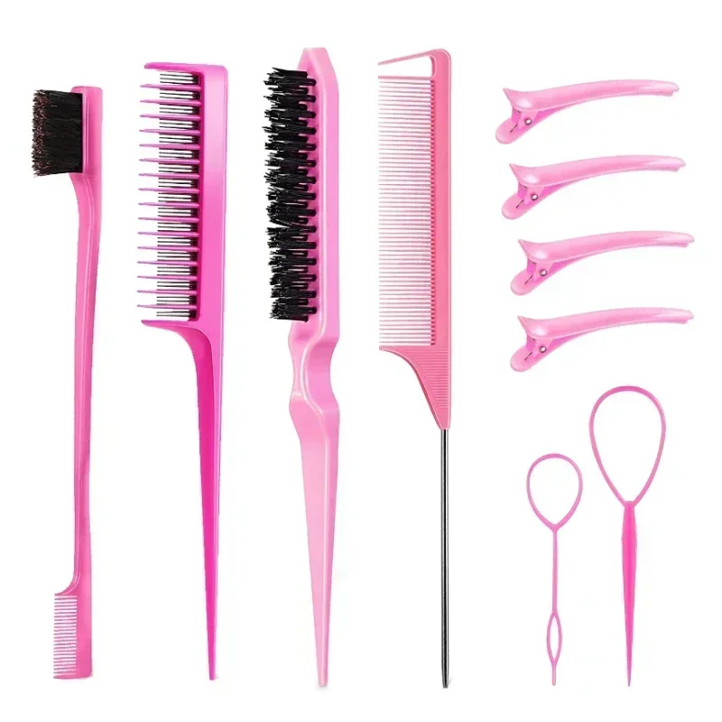 3-10pcs Hair Styling Comb Set Teasing Hair Brush Triple Teasing Comb Rat Tail Combs Edge Brush Hair Tail Tools Braid Tool Loop - Image 12