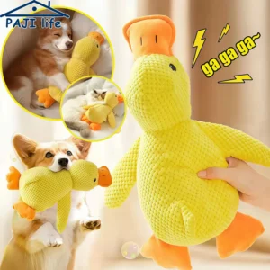Duck dog toy plush chew resistant durable dog toy with quacking sound teeth grinding relief soft companion for small large dog