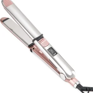 2-in-1 Titanium Ionic Flat Iron, Professional Hair Straightener & Curler, Fast Heating, Dual Voltage, Pink