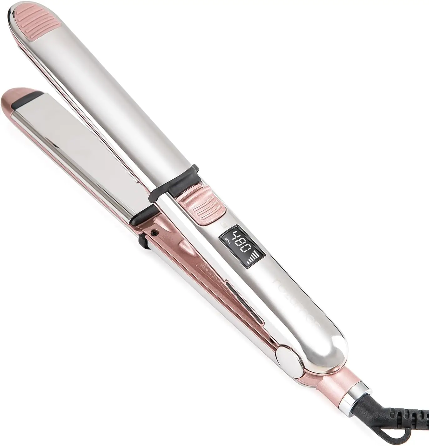 2-in-1 Titanium Ionic Flat Iron, Professional Hair Straightener & Curler, Fast Heating, Dual Voltage, Pink