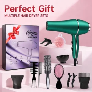 12-piece hair care hair dryer set. Ideal for use in home hair salons, this hair dryer features adjustable multi-speed operation