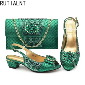 Italian Shoes and Bag Sets for Evening Party with Stones Rhinestone Luxury Shoe and Bag Set for Party in Women Elegant Pumps