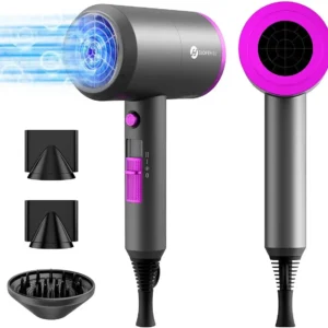 Professional Ionic Hair Dryer, 1800W Fast Drying Low Noise with 2 Nozzles and Diffuser for Home Salon Travel