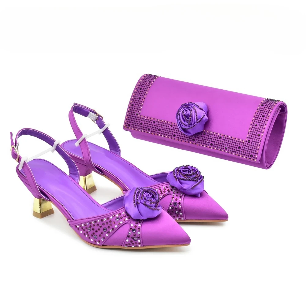 2026 Latest Italian Design African Women's High Heels Pointed Toe Sandals Party Wedding Party Shoes and Bags Set for Wedding - Image 9