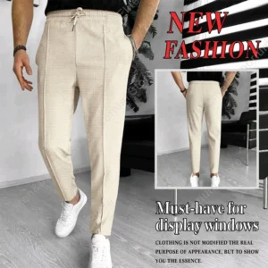 Mens Stylish Waffle Pants - Casual Sports Slim Fit with Adjustable Drawstring Secure Pockets for All Seasons - Perfect Outdoor