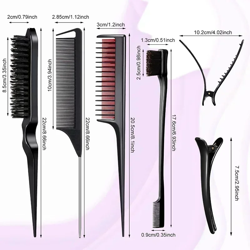 3-10pcs Hair Styling Comb Set Teasing Hair Brush Triple Teasing Comb Rat Tail Combs Edge Brush Hair Tail Tools Braid Tool Loop - Image 6