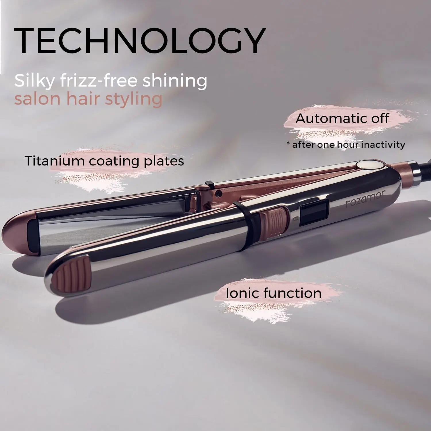 2-in-1 Titanium Ionic Flat Iron, Professional Hair Straightener & Curler, Fast Heating, Dual Voltage, Pink - Image 5