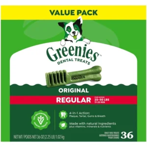 VeterinarianRecommended Adult Natural Dental Dog Treats Regular Size, Dog Dental Chews, Original Flavor, 36 oz. Pack, 36 Count