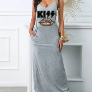 Women's Summer Sexy Suspender Printed Dress Pocket T-shirt Style Mini Dresses Summer Casual Loose Dress Vestidos