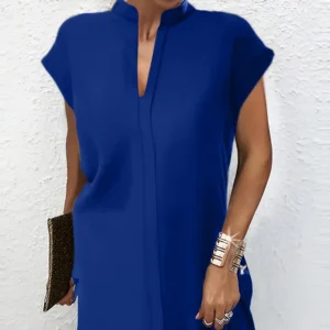 Ladies Pure Color Spring Summer Short-Sleeved Dress European And United States Style Fashionable And Elegant