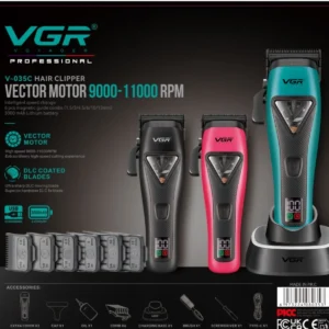 VGR Hair Clipper Professional Hair Cutting Machine Vector Motor 11000 RPM Barber Cordless Clippers Hair Trimmers for Men V-035C