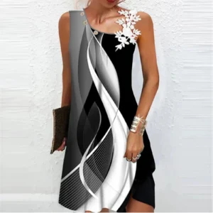 Formal Dresses for Women Beach Slim Lace Trim Strap Tunic Tank Mini Sundress Sleeveless Slash Neck Floral Print Summer Dress