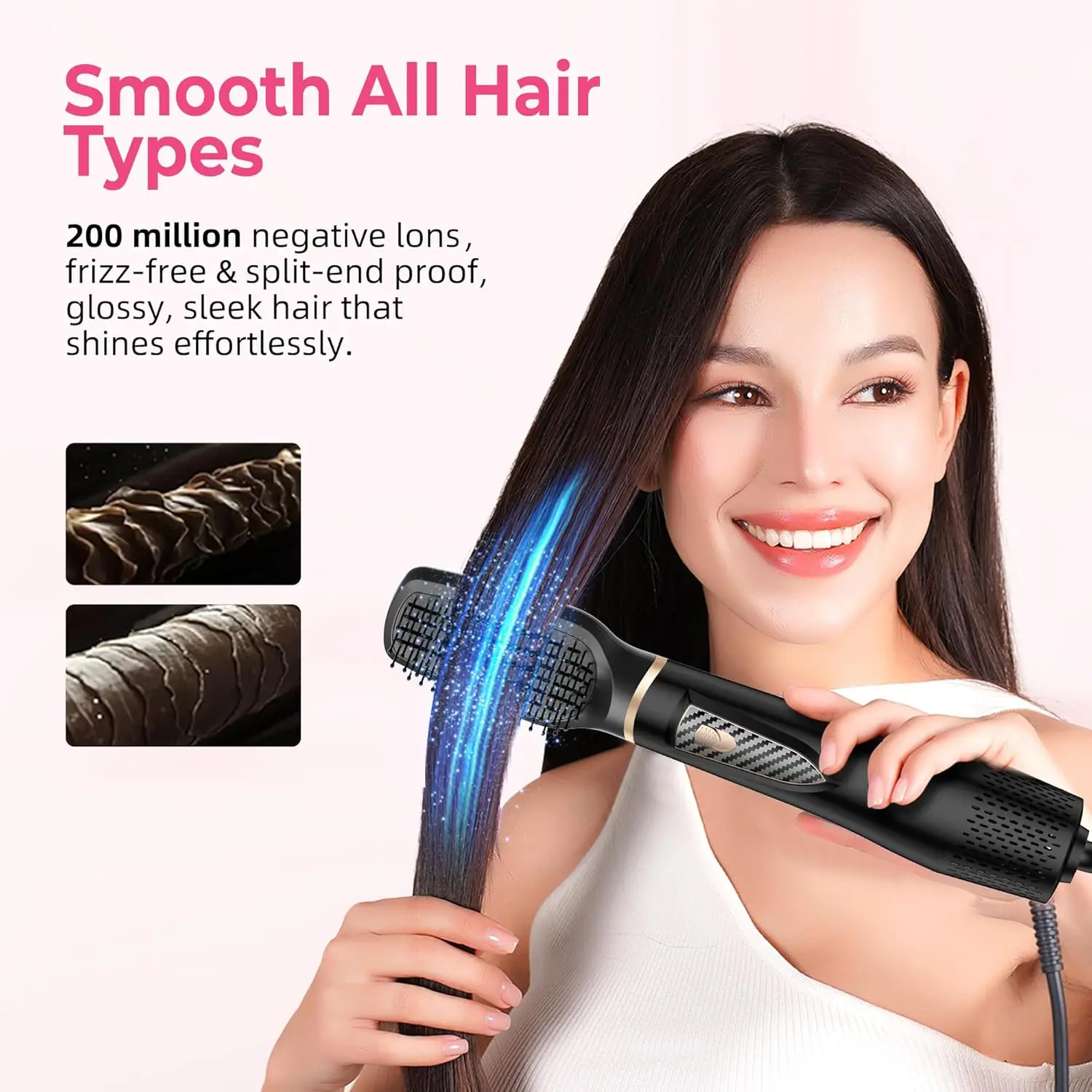 5-in-1 Ionic Hair Dryer Brush: Fast Drying, Curling, Frizz-Free for All Hair Types - Black - Image 6