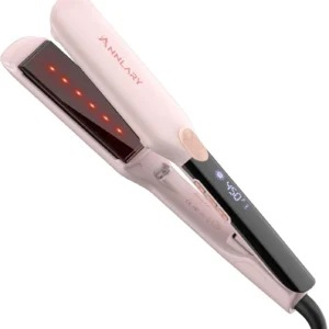 1.75 Inch Titanium Ceramic Flat Iron with Infrared Ionic Technology, Dual Voltage for All Hair Types