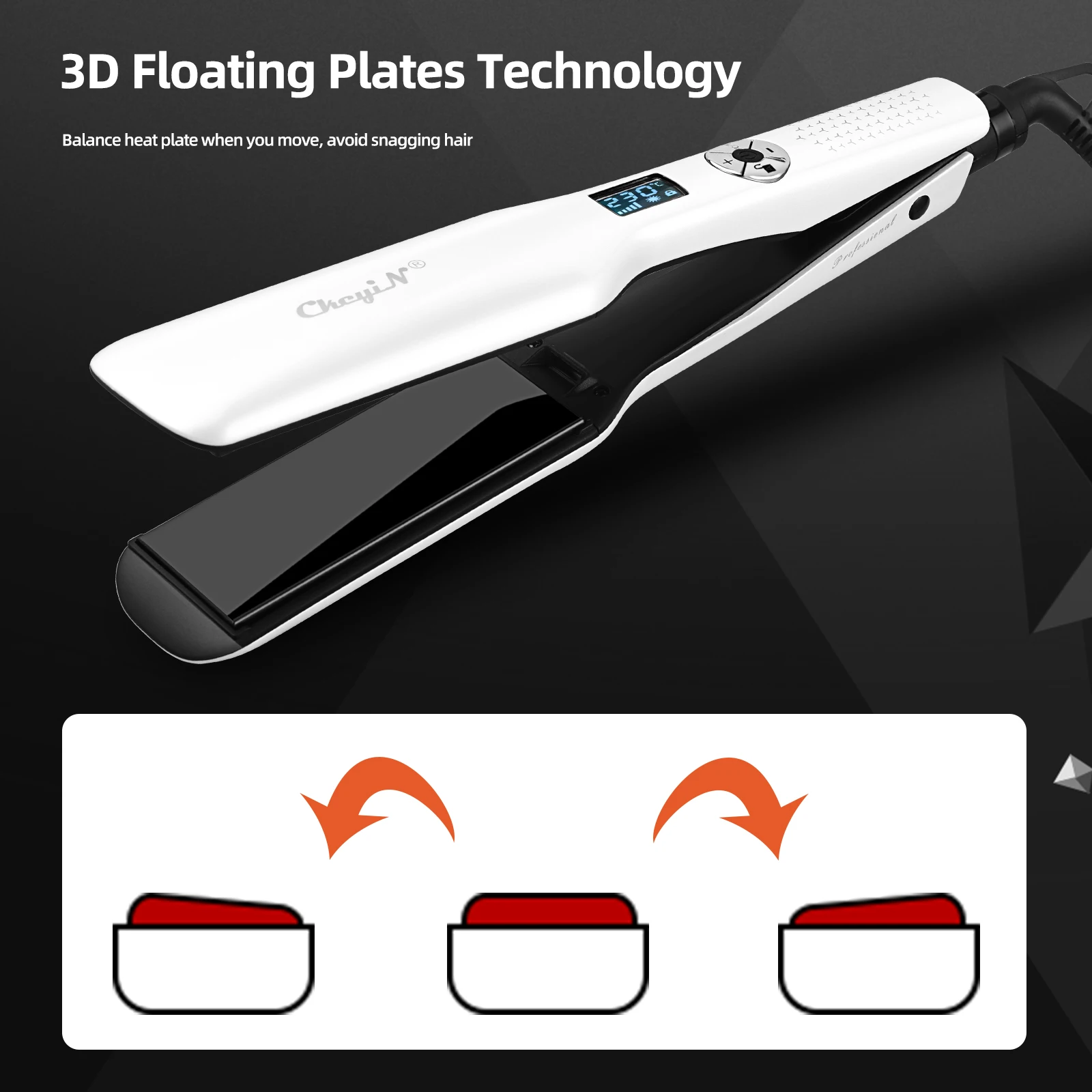 CkeyiN 44mm Tourmaline Ceramic Hair Straightener LCD Display Fast Heating Flat Iron Adjustable Temperature Straightening Iron - Image 5