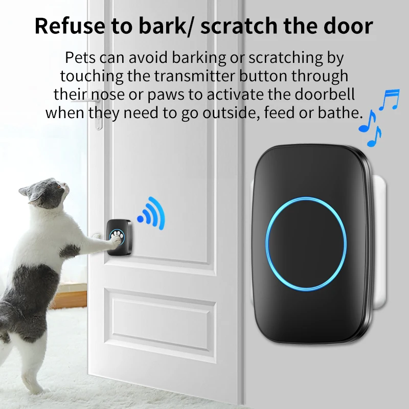 Touch Pet Doorbell 300M/984 ft Range 60 Songs Cat & Dog Training Pager LED Flash light Smart Wireless Doorbell Plug US EU - Image 4