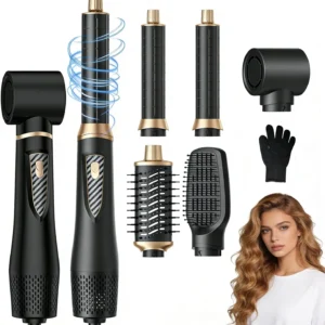 5-in-1 Ionic Hair Dryer Brush: Fast Drying, Curling, Frizz-Free for All Hair Types - Black