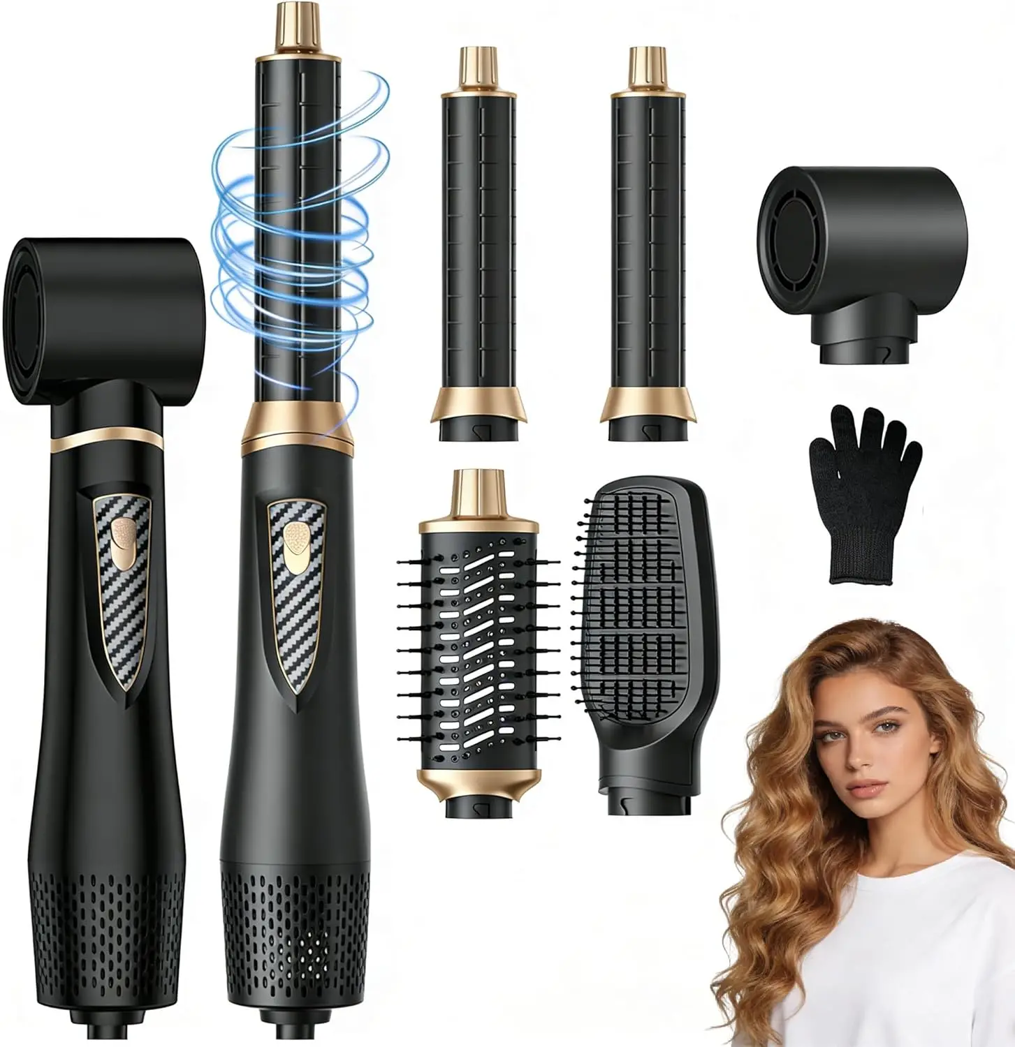 5-in-1 Ionic Hair Dryer Brush: Fast Drying, Curling, Frizz-Free for All Hair Types - Black