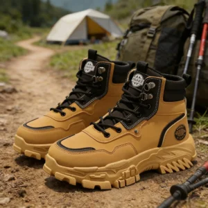 Men's High-Top Casual Leather Boots, Height-increasing Non-Slip Durable Ankle Boots for Outdoor Work Daily Streetwear All-Season