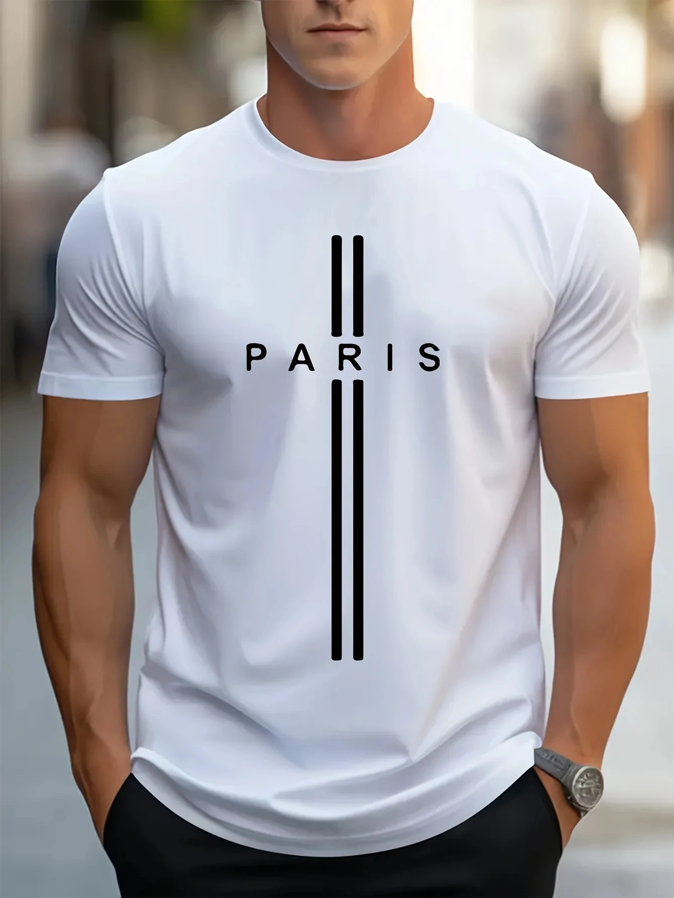 3D printed men's loose summer T-shirt, Paris printed round neck casual tight T-shirt, short sleeved T-shirt - Image 4