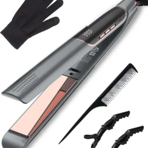 1 Inch Flat Iron Hair Straightener and Curler with 3D Floating Plates, Negative Ion, Double Voltage for Professional Styling