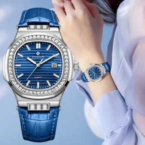 New Fashion BANGWEI Elegant Luxury Quartz Woman Watch Simple Dial Diamond Retro Leather Date Waterproof Luminous Women's Watches